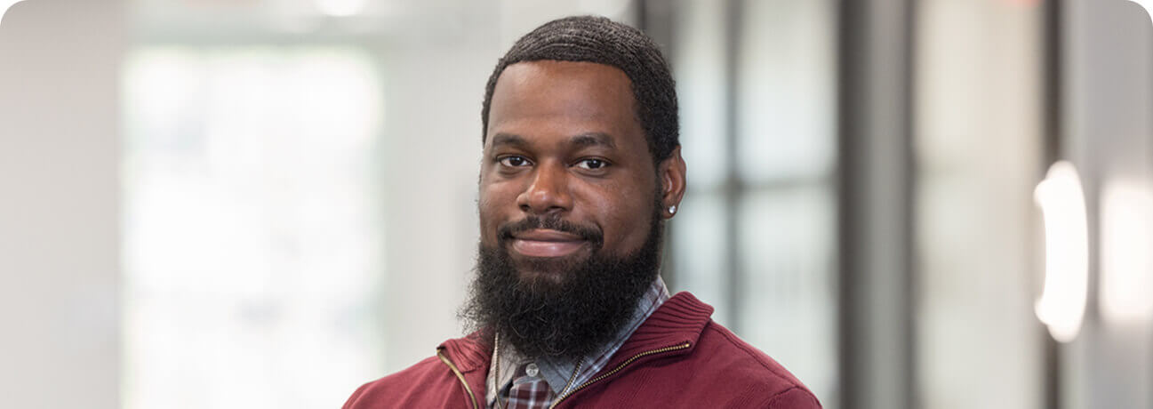 Bank employee smiling