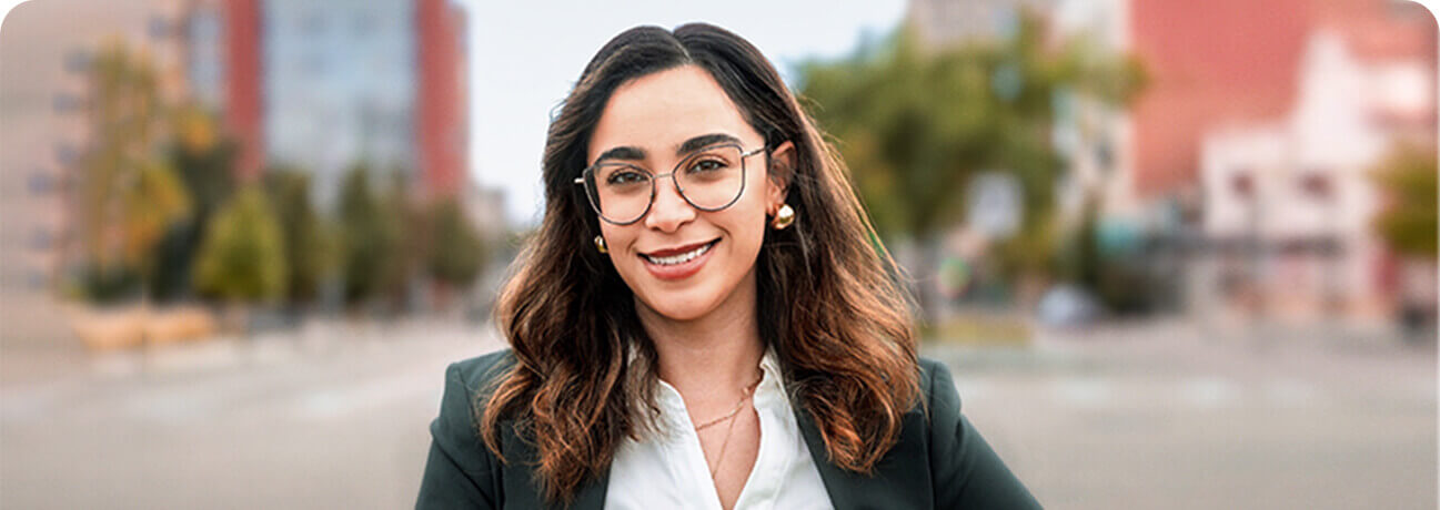 Bank employee smiling