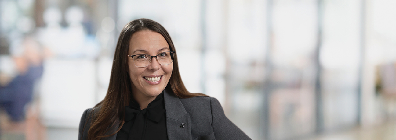 Bank employee smiling